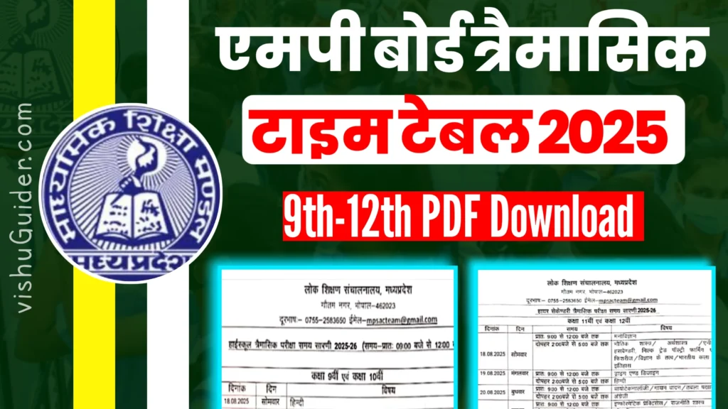 MP Board Quarterly Exam Date 2025 एमपी बोर्ड त्रैमासिक परीक्षा टाइम टेबल 2025